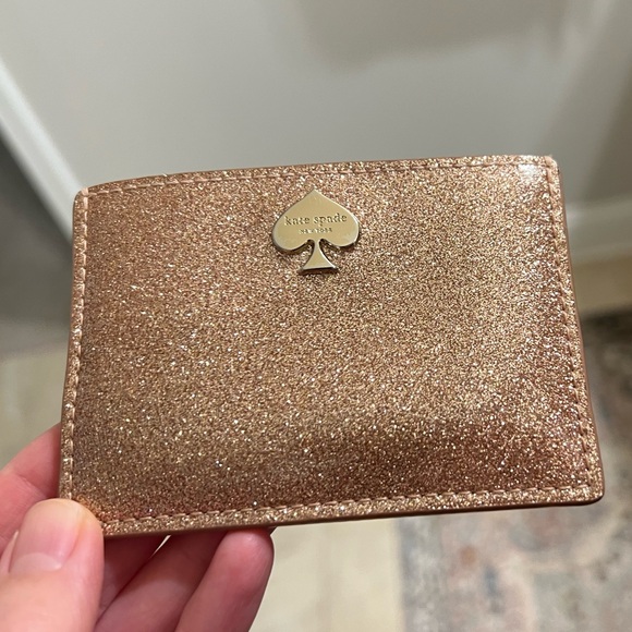kate spade Accessories - Kate Spade Rose Gold Glitter Card Holder
